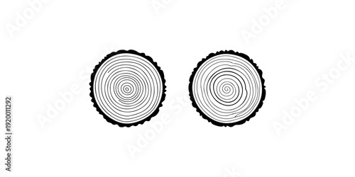 Set of vector illustrations showing tree rings, representing growth, age, nature, and wood texture concepts
