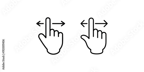 Two line icons depicting a finger sliding left and right on a touch screen, symbolizing a swipe or scroll gesture for mobile devices and apps