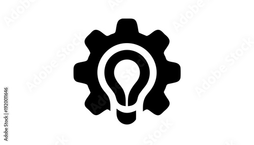 Innovative idea generation symbolized by a lightbulb within a cogwheel, representing creativity and mechanical ingenuity in a simple illustration