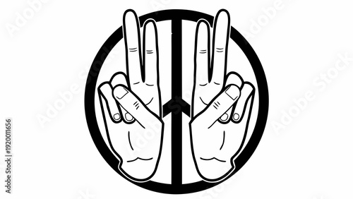Illustration of hands forming a gesture within a circular border, showcasing fingers and palms in detail.