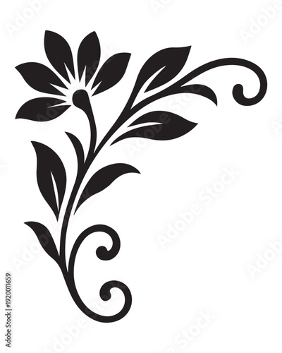 Floral Corner Silhouette Ornament Decorative Flower Vine Vector