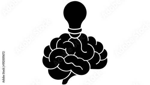 An illustration of a human brain with a lightbulb, symbolizing creativity and innovation from a front viewpoint