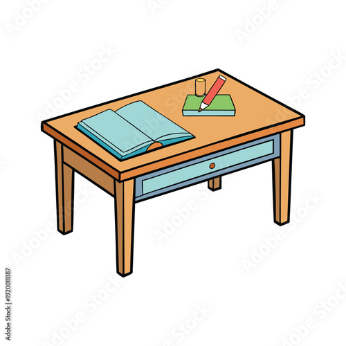 Wooden study desk with open book pencil and sharpener National Book Lovers Day
