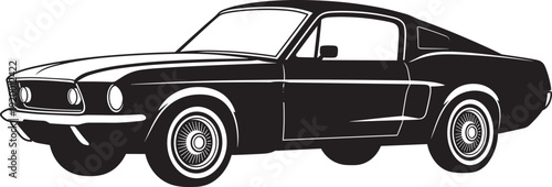 Classic muscle car silhouette vector illustration, vintage American sports automobile side view retro vehicle design