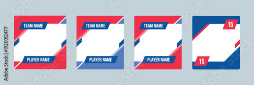 Sport trading card template with isolated 3D vector design, customizable cards featuring athlete or team name text areas and photo placeholders for collectible sports games, fan trading and player col