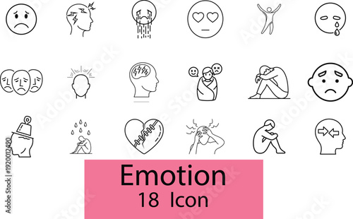 Emotion icons set with various facial expressions