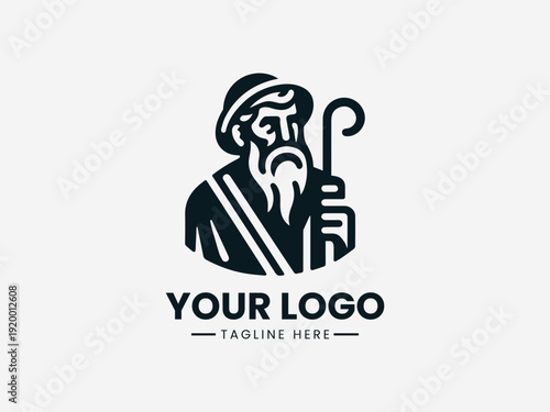 Old Peasant black vector logo illustration