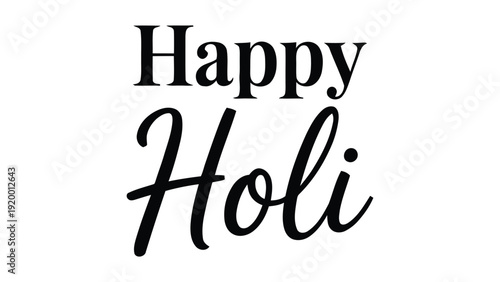  Happy Holi modern typography design with serif and script lettering combination isolated on white background, elegant indian spring festival greeting banner template
