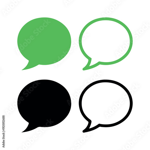 Four speech bubbles in green and black with solid and outlined designs