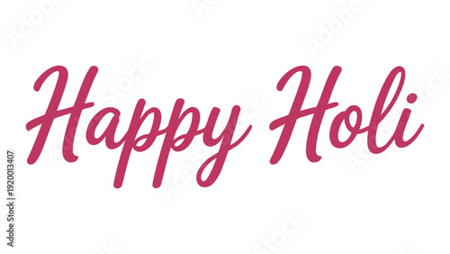 Happy Holi pink brush script typography design isolated on white background, elegant indian spring festival greeting banner template for card, poster and social media 