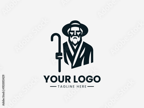 Old Peasant black vector logo illustration