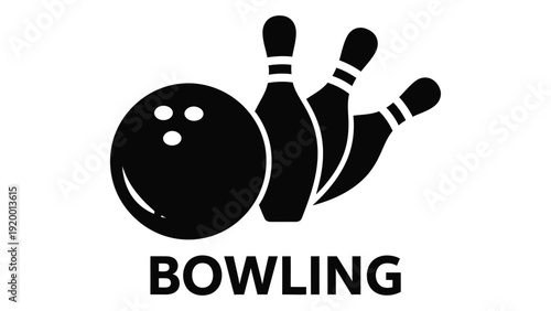 Bowling pins and ball graphic symbolizing the popular sport of bowling isolated on white background, Vector