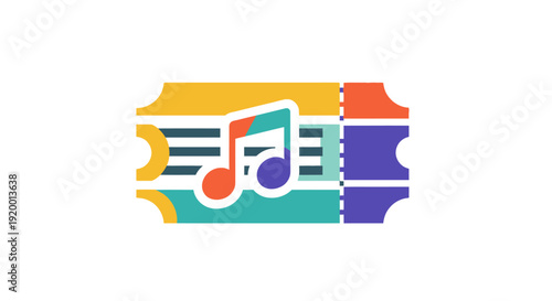Colorful illustration of a ticket with a musical note, symbolizing entertainment and art