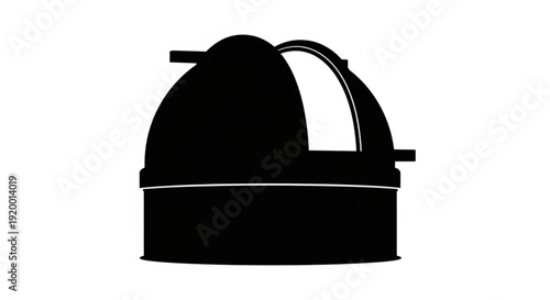 A black silhouette of an observatory dome with a visible interior, viewed from the side on a plain background