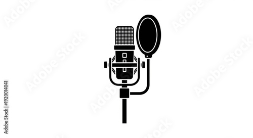 Studio microphone with pop filter on stand, recording equipment, audio setup, sound studio, professional gear