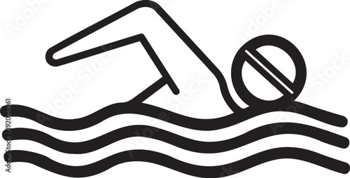 Simple black and white illustration of a person swimming with a swim cap on their head