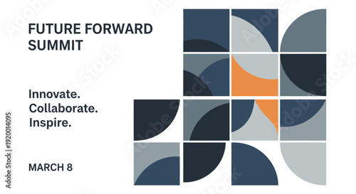 Geometric shapes in blue grey and orange for business presentation on white background