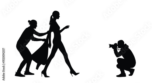 Fashion photography silhouettes with model and photographer