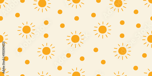 Seamless pattern with bright suns on a light background