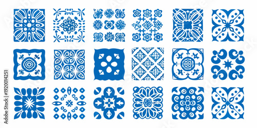 Collection of vibrant blue and white portuguese azulejo tile patterns