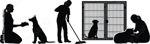 Dog training and pet care silhouettes collection