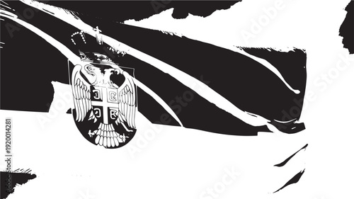 Albanian Coat of Arms in Grunge Style with High Contrast Black and White for National Symbol