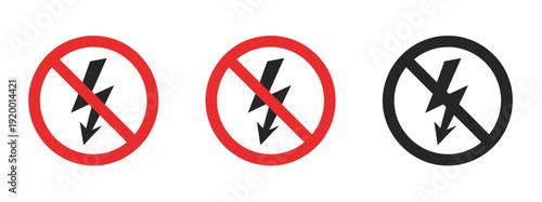 No electricity warning symbols in vector format representing blackout, lightning prohibition, and electrical hazard alert for public safety
