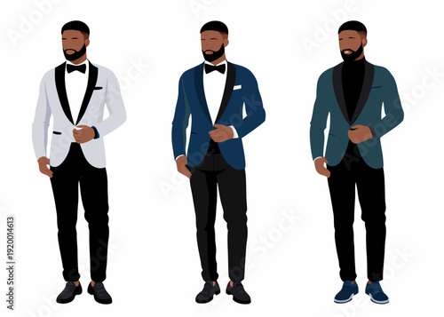 Three stylish african american men in formal attire illustrated design