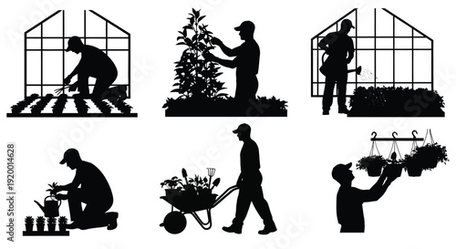Greenhouse gardening silhouettes collection