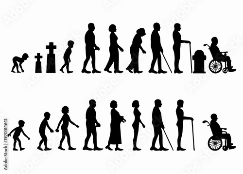 Silhouettes depicting the human life cycle from infancy to old age