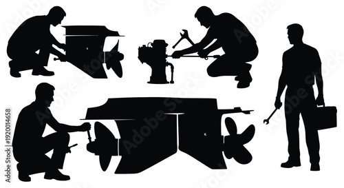 Carpenter and workshop silhouettes collection