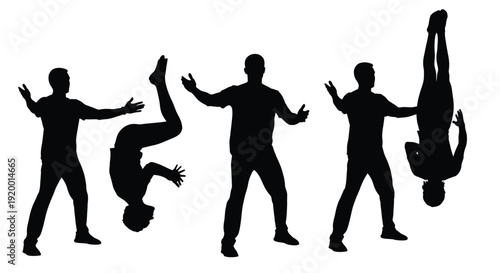 Dancing and acrobat silhouettes set on white