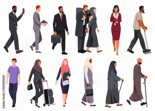 Diverse group of people in business and casual attire walking together