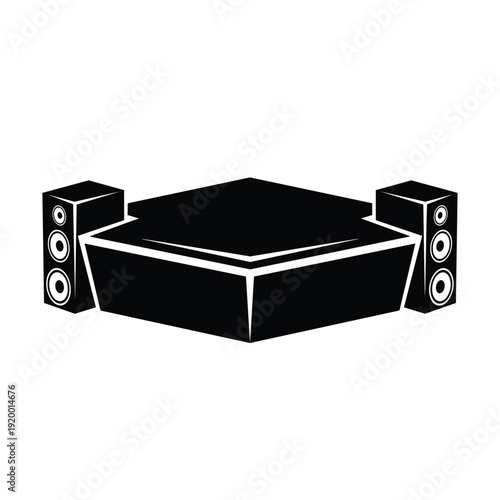 Modern DJ setup with speakers and turntable