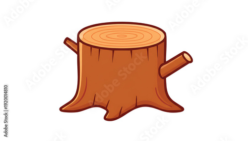 Cartoon of a tree stump with two small branches brown wood isolated on a transparent background