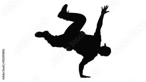 A person performing a dynamic breakdance move with arms and legs extended. isolated on white background, Vector