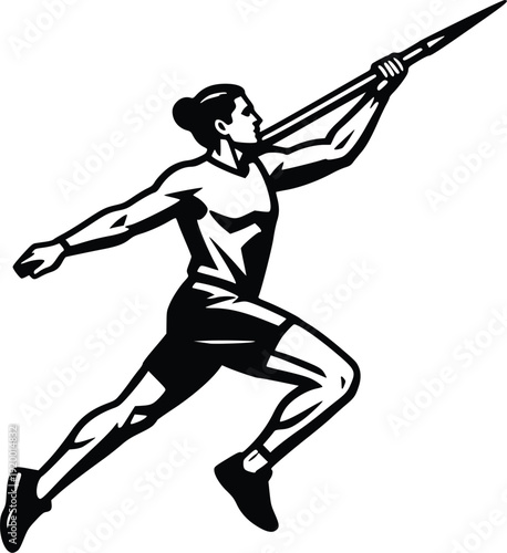 Dynamic Vector Illustration of a Female Javelin Thrower in Action, Black and White Graphic, Perfect for Sports, Athletics, and Fitness Themes. Isolated on White Background.