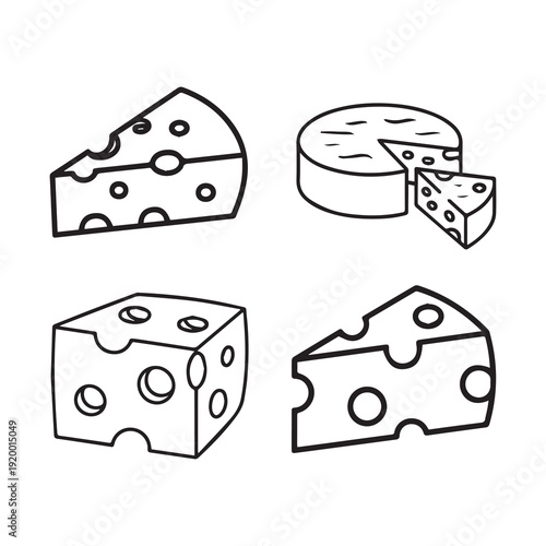 Variety of cheese slices and blocks in a minimalist illustration style