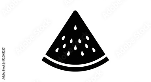 A single slice of triangular watermelon with seeds depicted in a simple illustration style