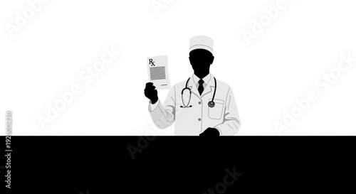 Doctor holding a medical chart in a clinical environment from a frontal viewpoint