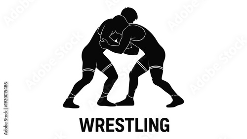 Two wrestlers engaged in a fierce competition on a wrestling mat. isolated on white background, Vector