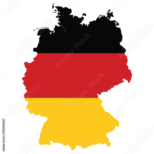 Germany flag inside country map silhouette vector illustration, bold contrast and patriotic concept