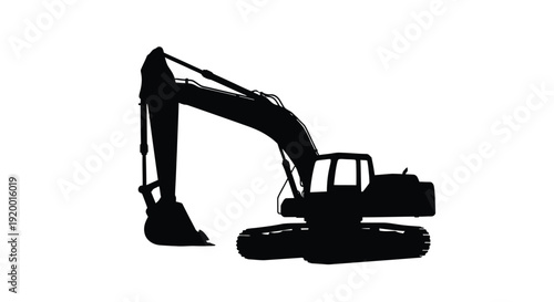 Black excavator machinery depicted in a striking dark silhouette