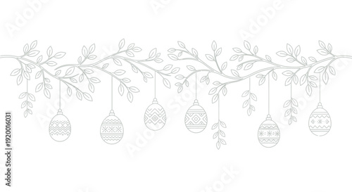 Christmas ornaments hanging from tree branches.