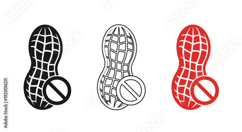 Three peanuts with prohibition signs a striking visual silhouette