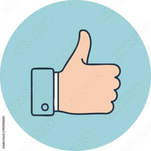 A simple, clean illustration of a hand giving a thumbs-up gesture against a light blue circular background.
