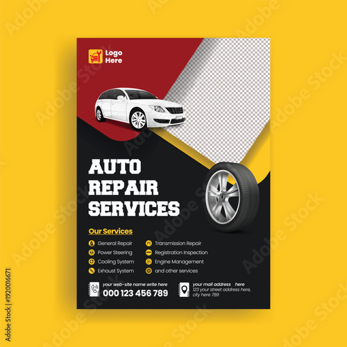 Professional Mechanic Service Poster and Car Repair Flyer A4 Print Ready Template for Auto Service Center, Vehicle Maintenance Garage Advertising Design Marketing Brochure Cover Template