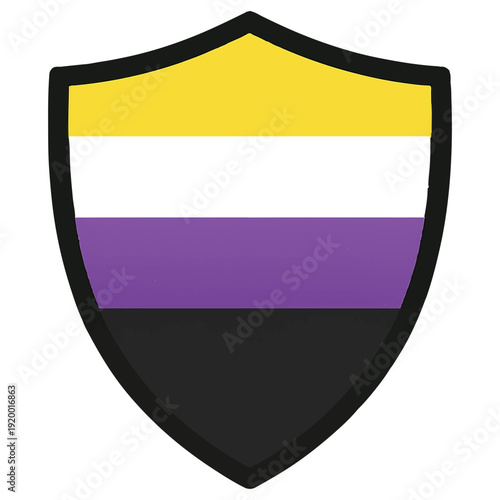 Nonbinary pride shield emblem with bold colors, representing protection and identity, a clean flat vector illustration on white. Free Download Nonbinary pride shield emblem with bold colors, representing protection and identity, a clean flat vector illustration on white. - GFXLoad