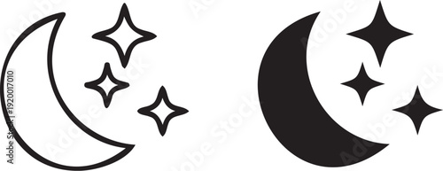 Celestial moon and star silhouette design elements for various artistic and creative projects with a simple and modern aesthetic