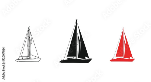 Three sailboats in varying shades a striking graphic silhouette